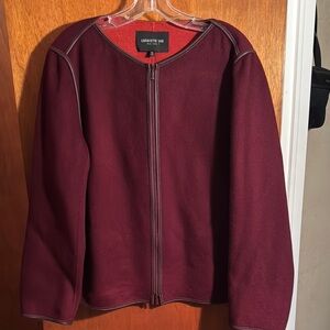 Lafayette 148 Burgundy Wool & Cashmere Jacket with Leather Trim